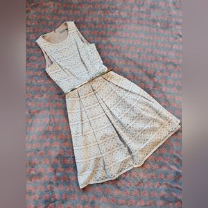 Eliza J A-Line Taupe/Cream/Gold Lace Sleeveless Dress Size 6